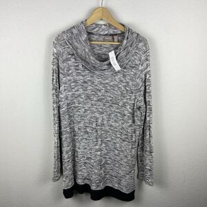 Chico’s Tunic Sweater Cowl Neck Spacedye Black Hem Soft Knit US Size XL (3) NWT